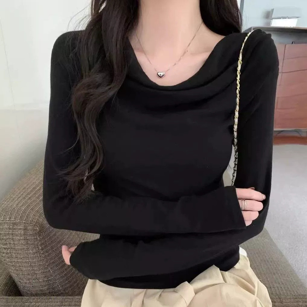 ZARA Fall Solid Color Cowl Neck Off Shoulder Sexy Slim Fit Long Sleeve Top